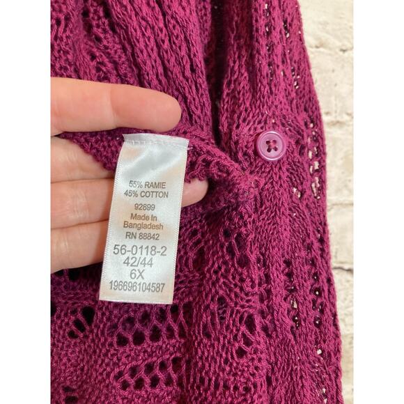 Woman Within Sweater Womens 6X Plum Crochet Long Line Open Front Cardigan Plus - Picture 11 of 12